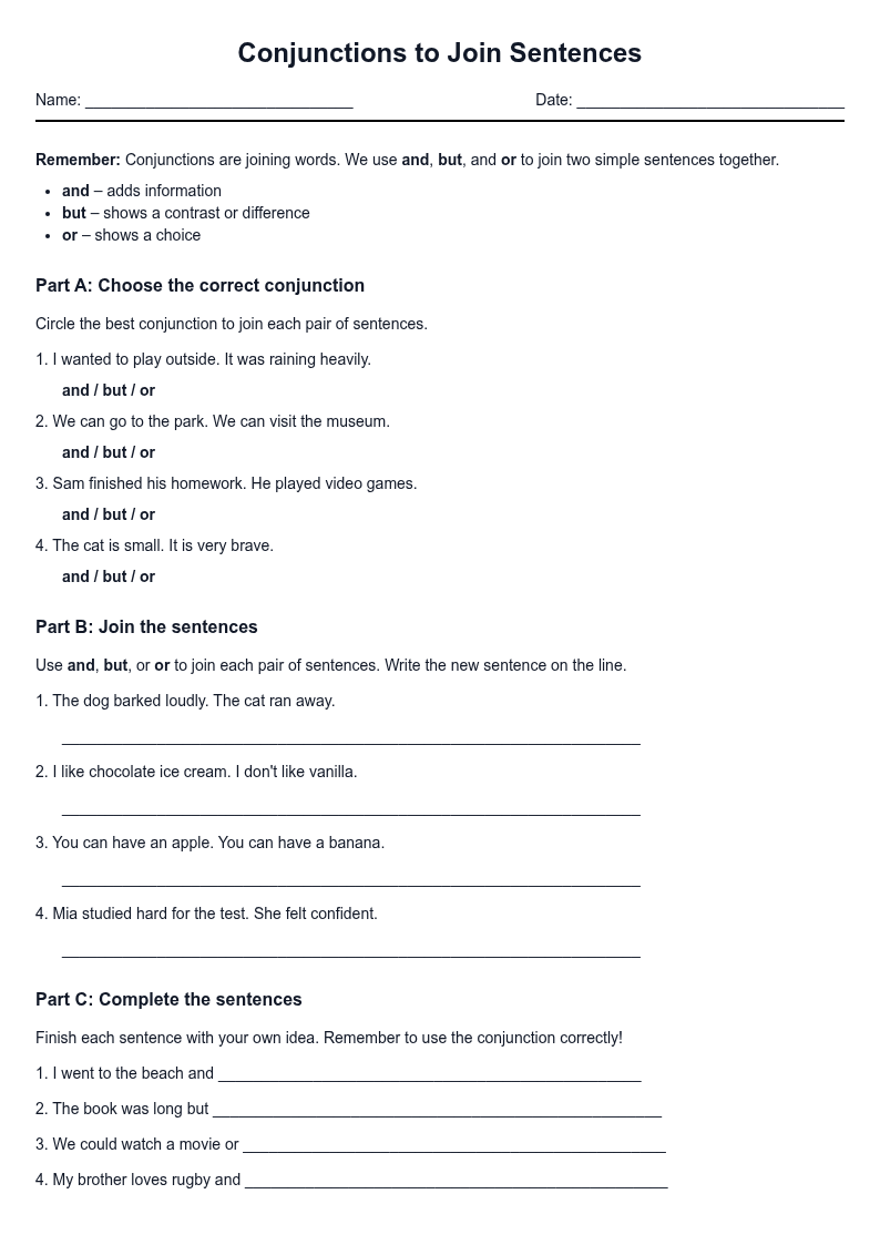 Conjunctions to Join Sentences