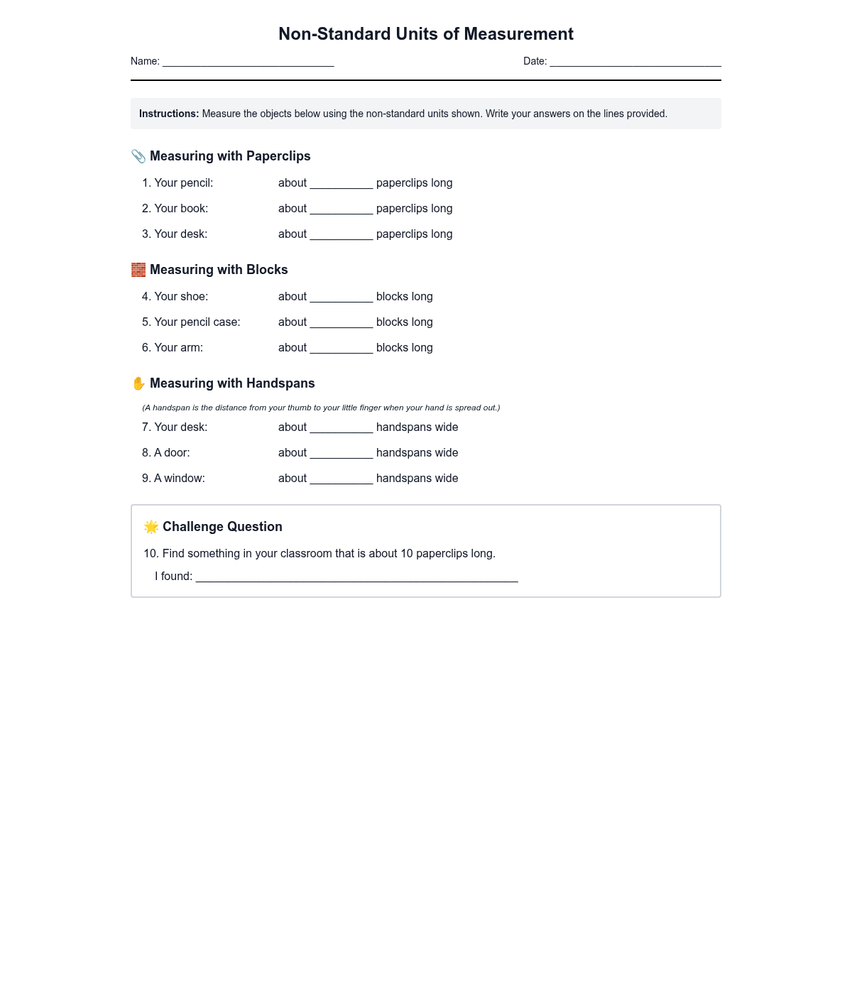 Non-Standard Units of Measurement