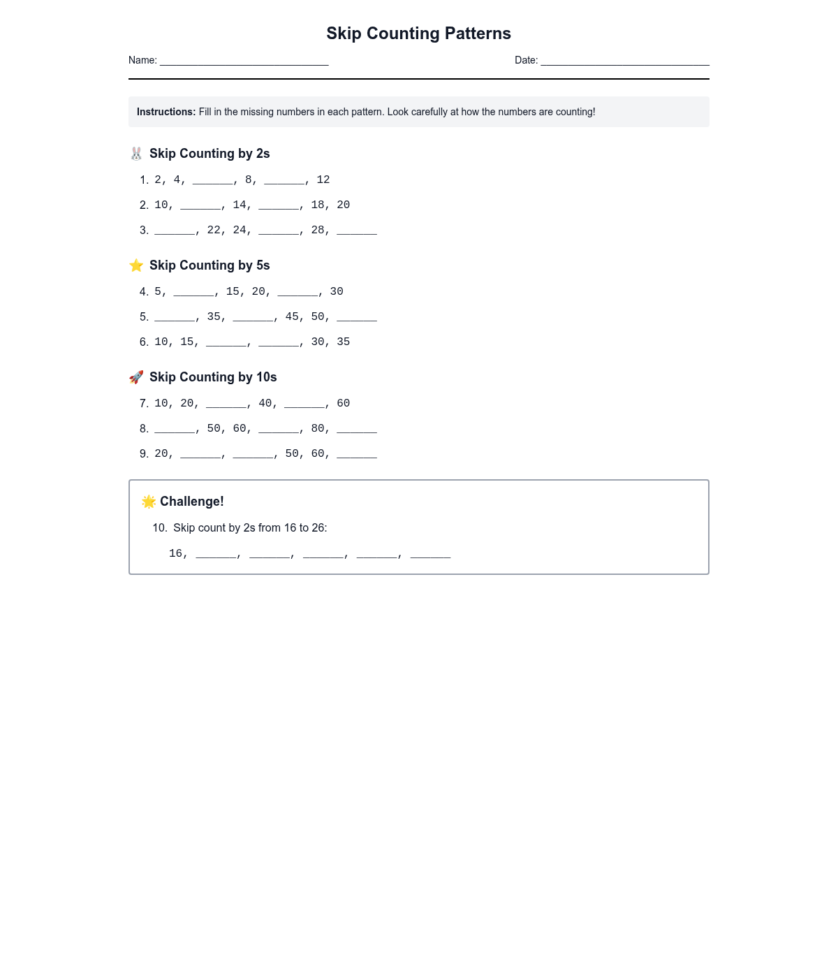 Skip Counting Patterns