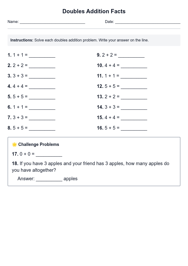 Doubles Addition Facts