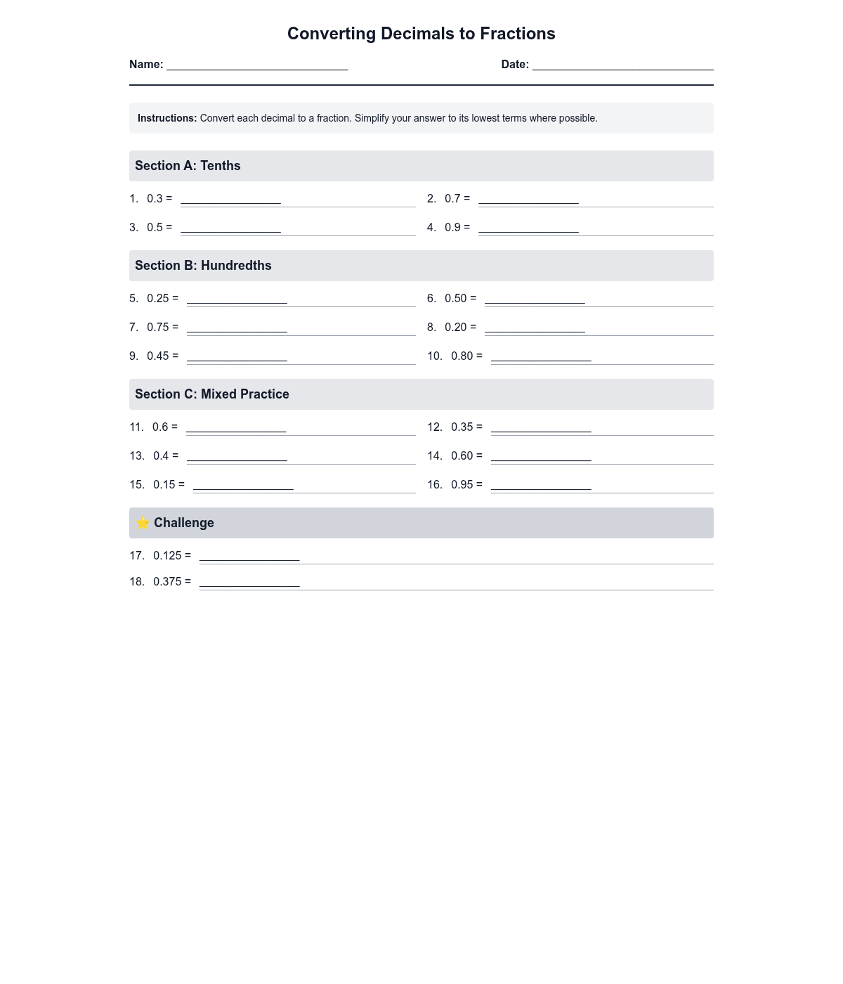 Converting Decimals to Fractions