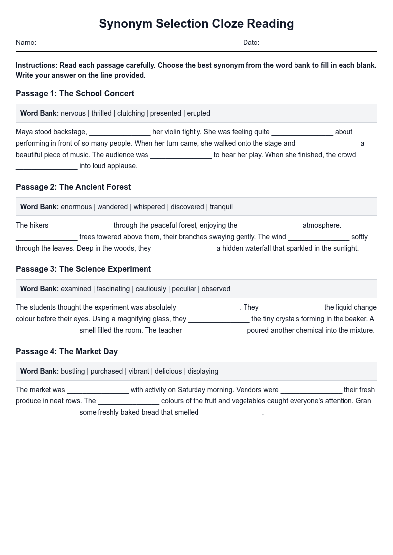 Synonym Selection Cloze Reading