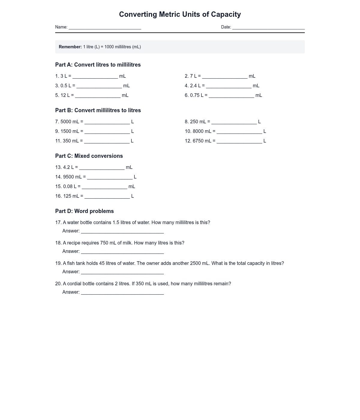 Converting Metric Units of Capacity
