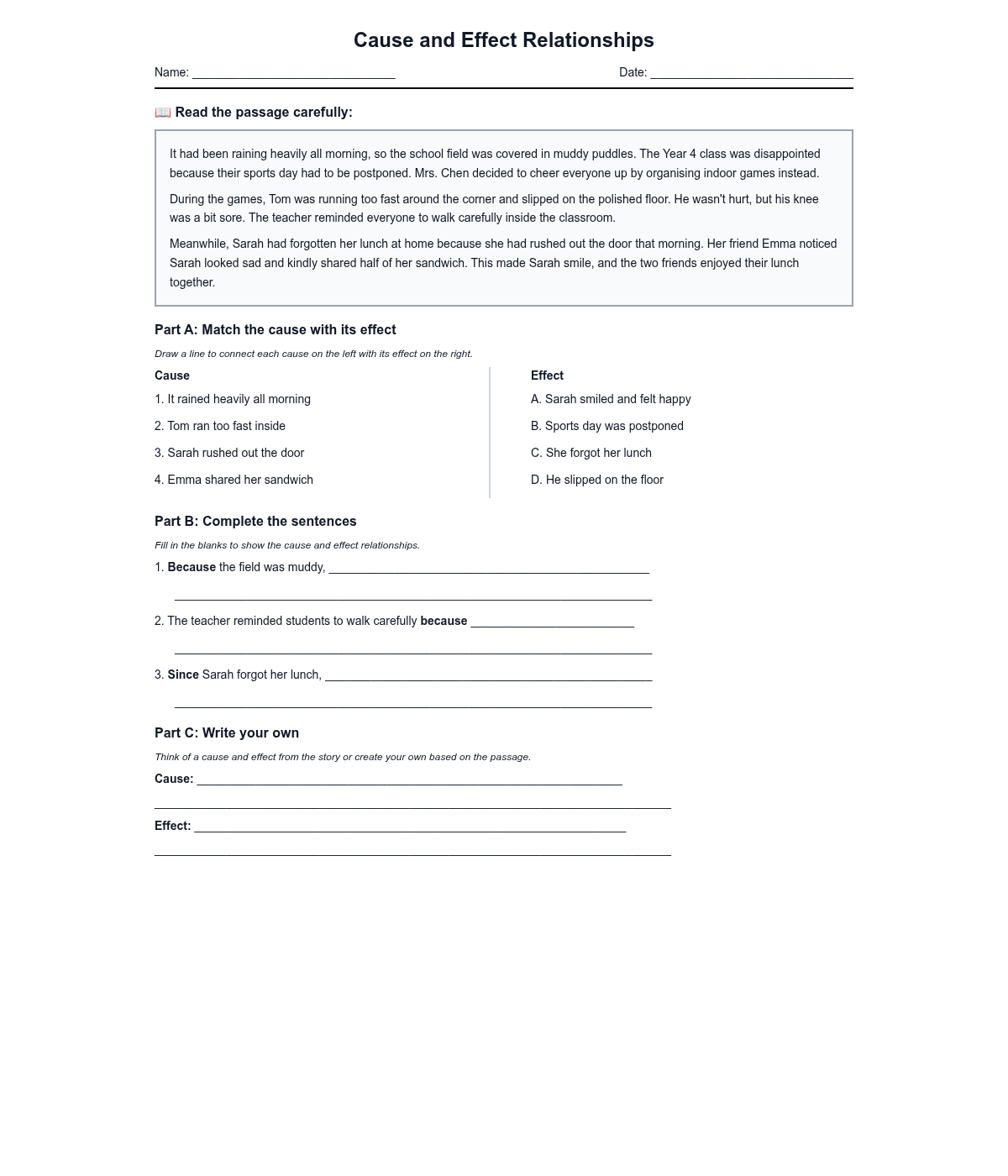 Cause and Effect Relationships