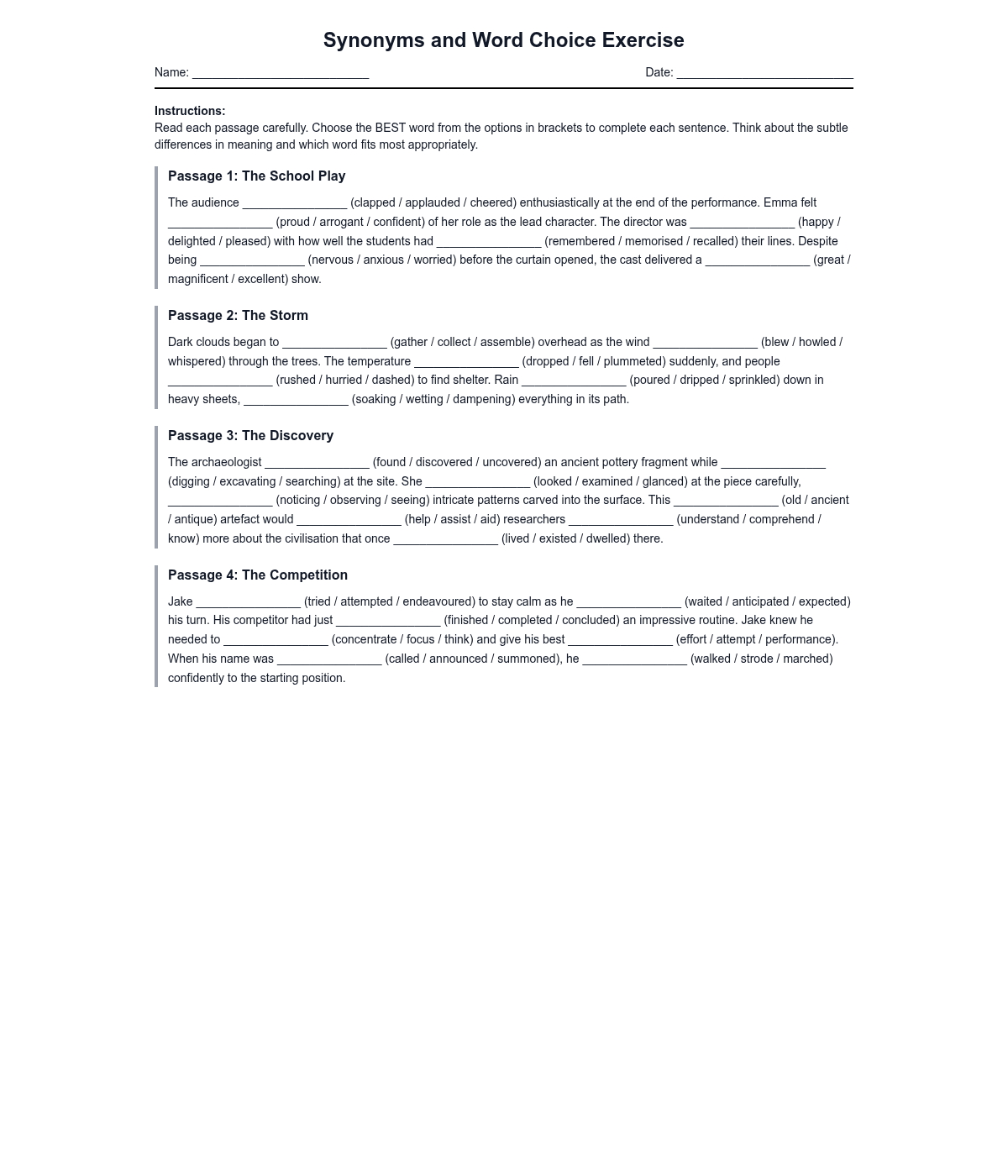 Synonyms and Word Choice Exercise