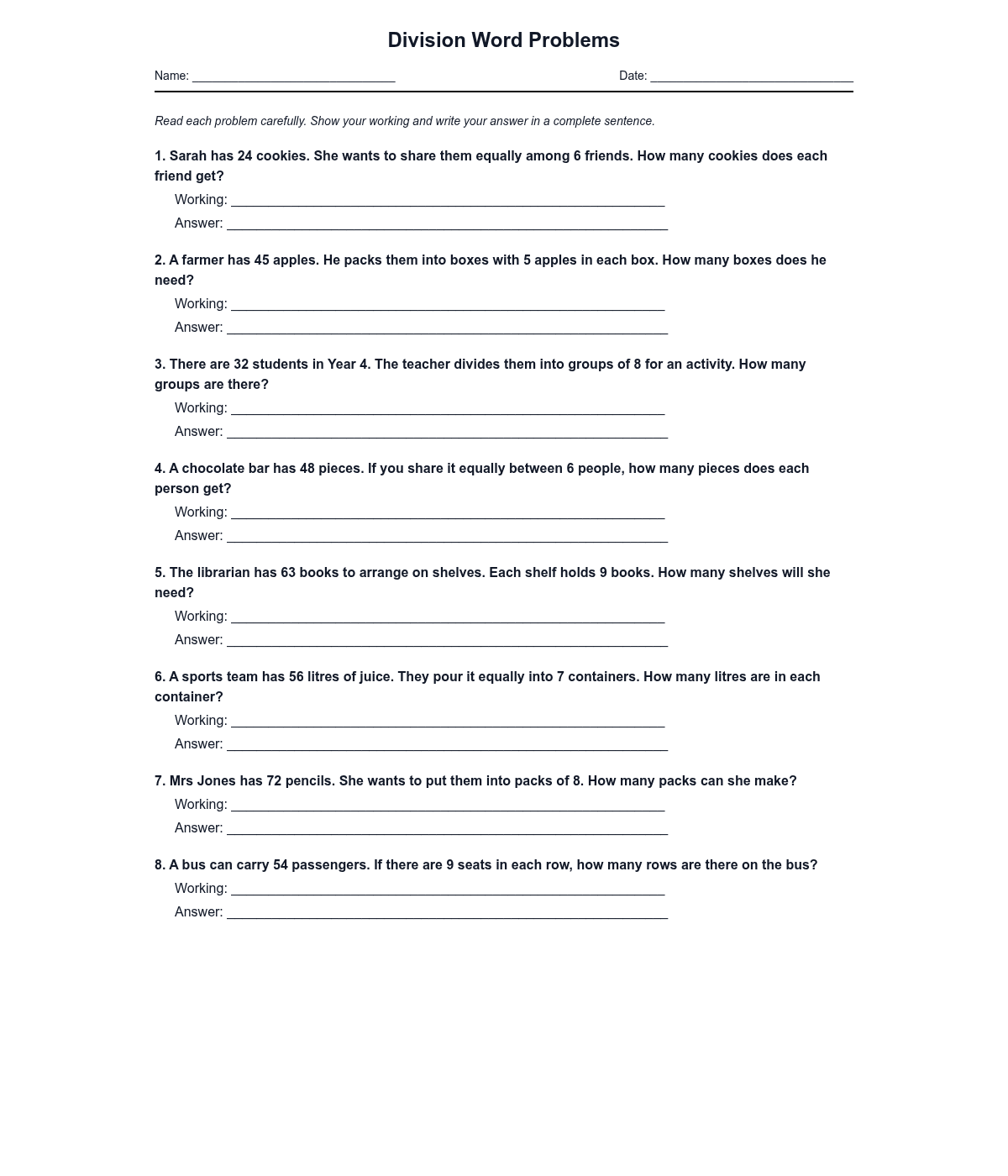 Division Word Problems