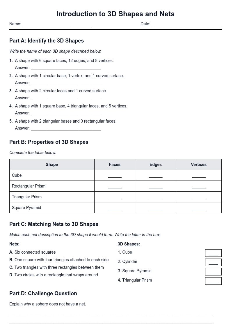 Introduction to 3D Shapes and Nets