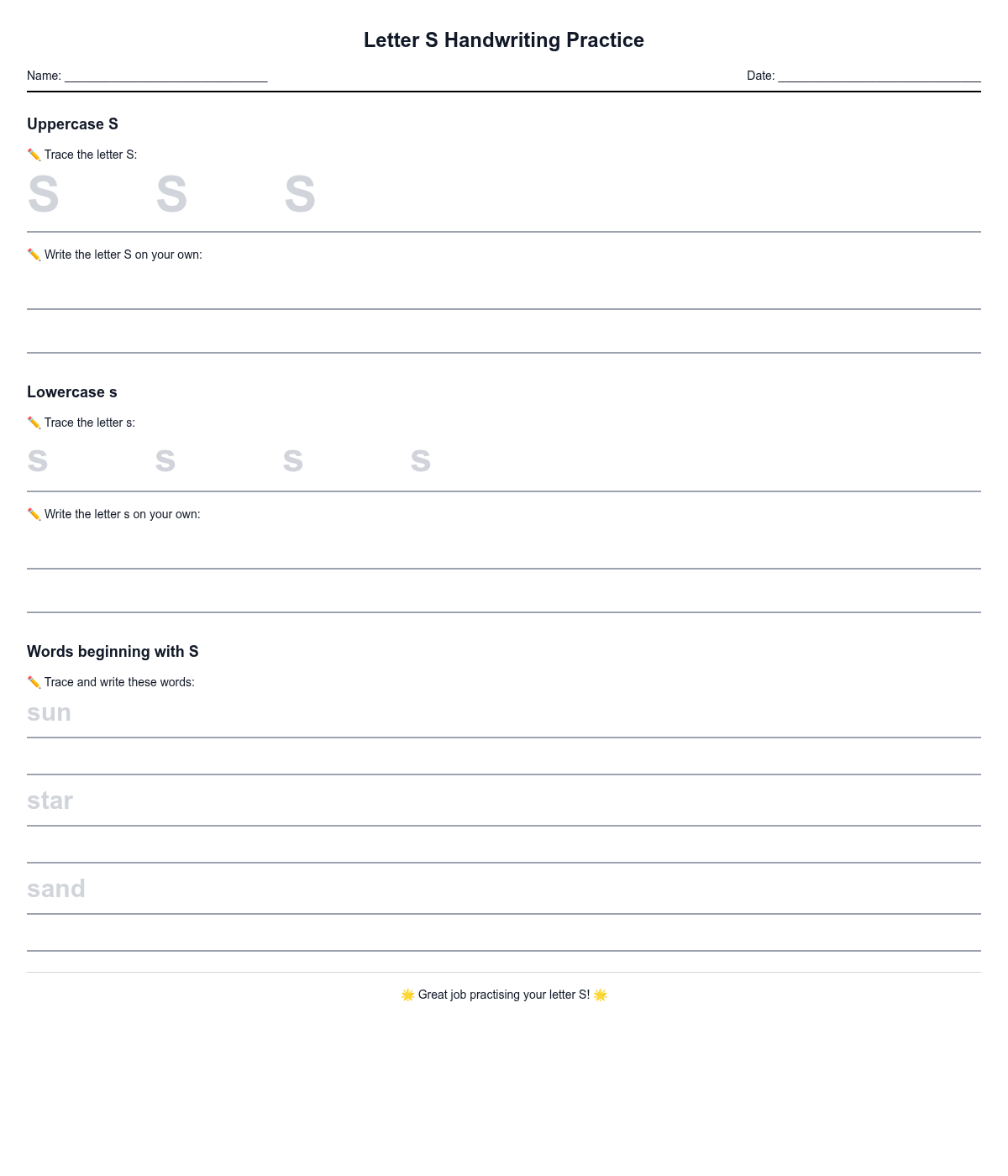 Letter S Handwriting Practice