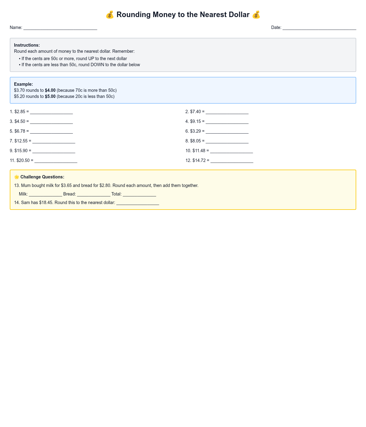 Rounding Money to Nearest Dollar