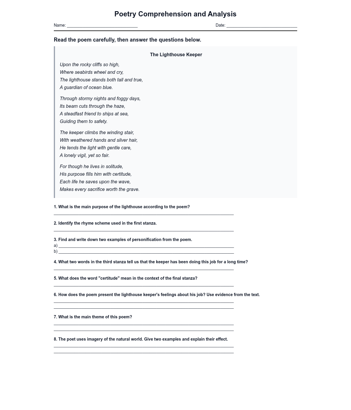 Poetry Comprehension and Analysis