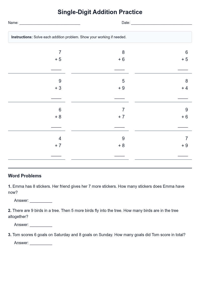Single-Digit Addition Practice