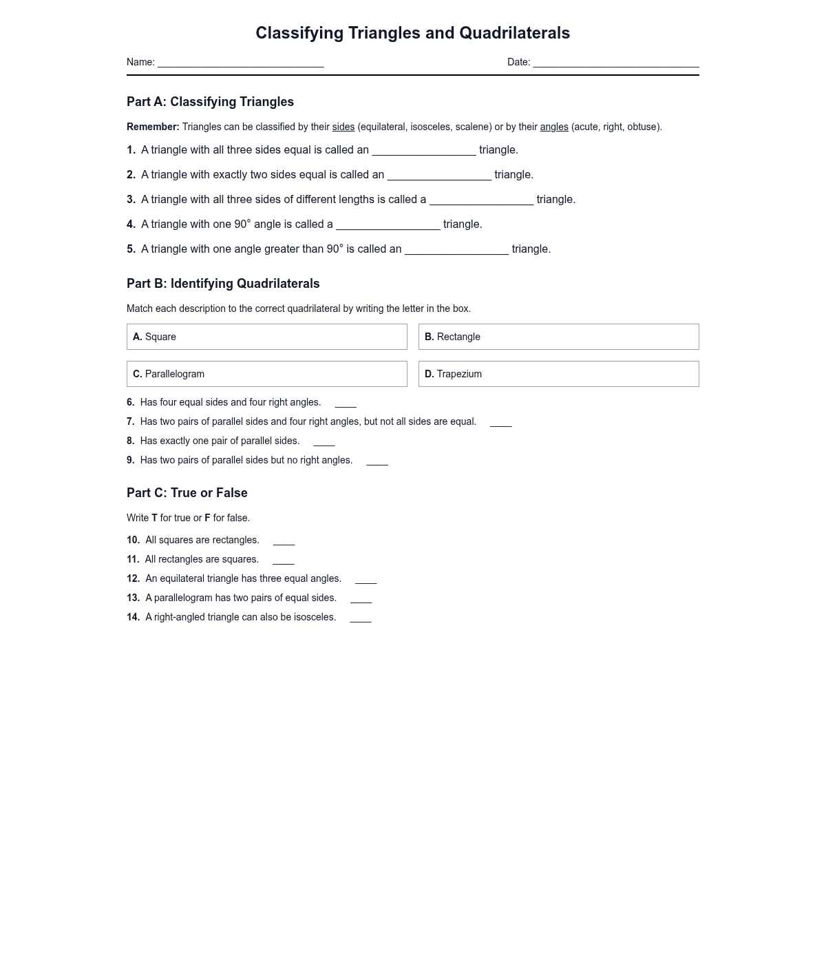 Classifying Triangles and Quadrilaterals