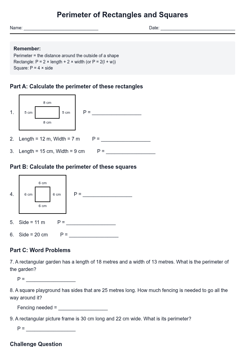 Perimeter of Rectangles and Squares