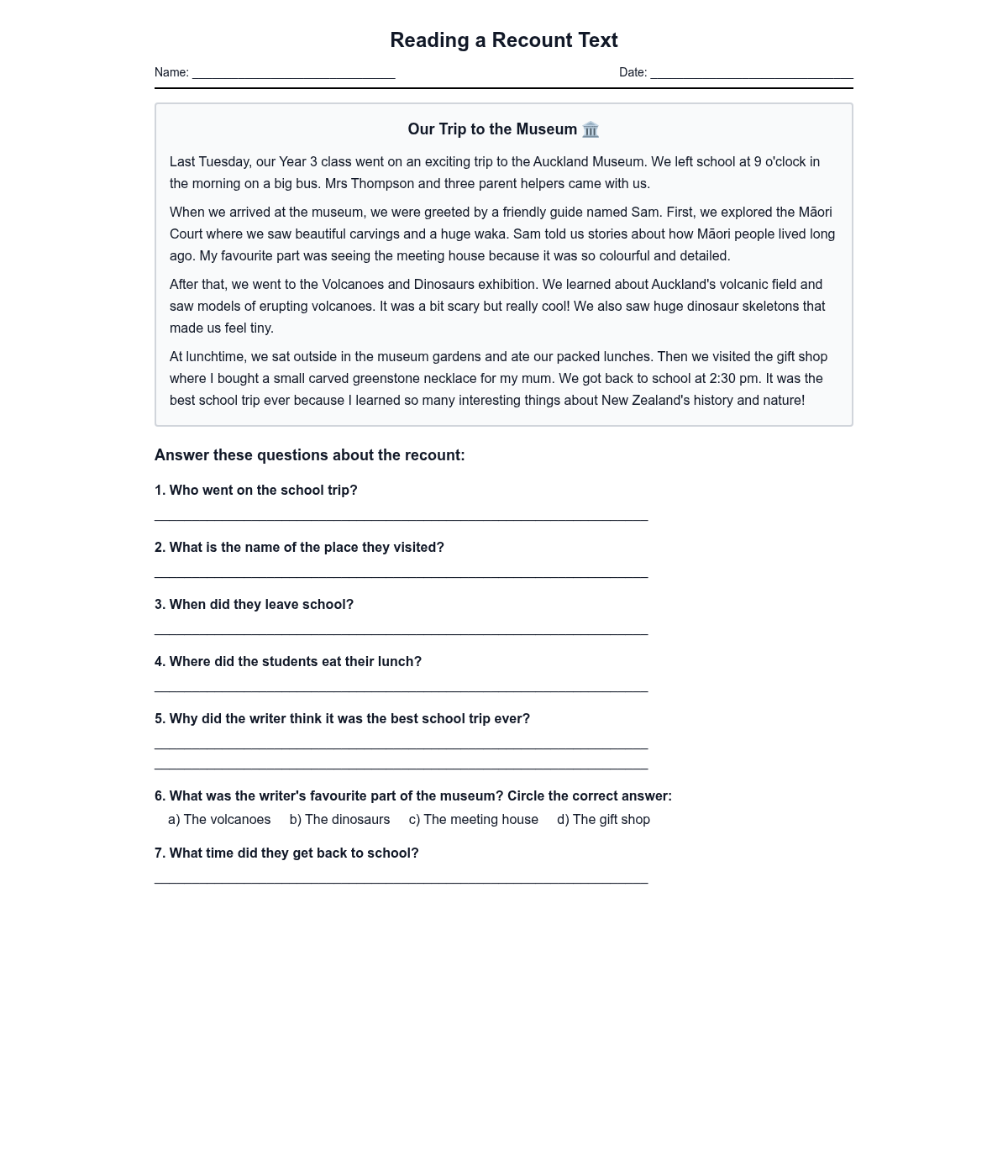 Reading a Recount Text