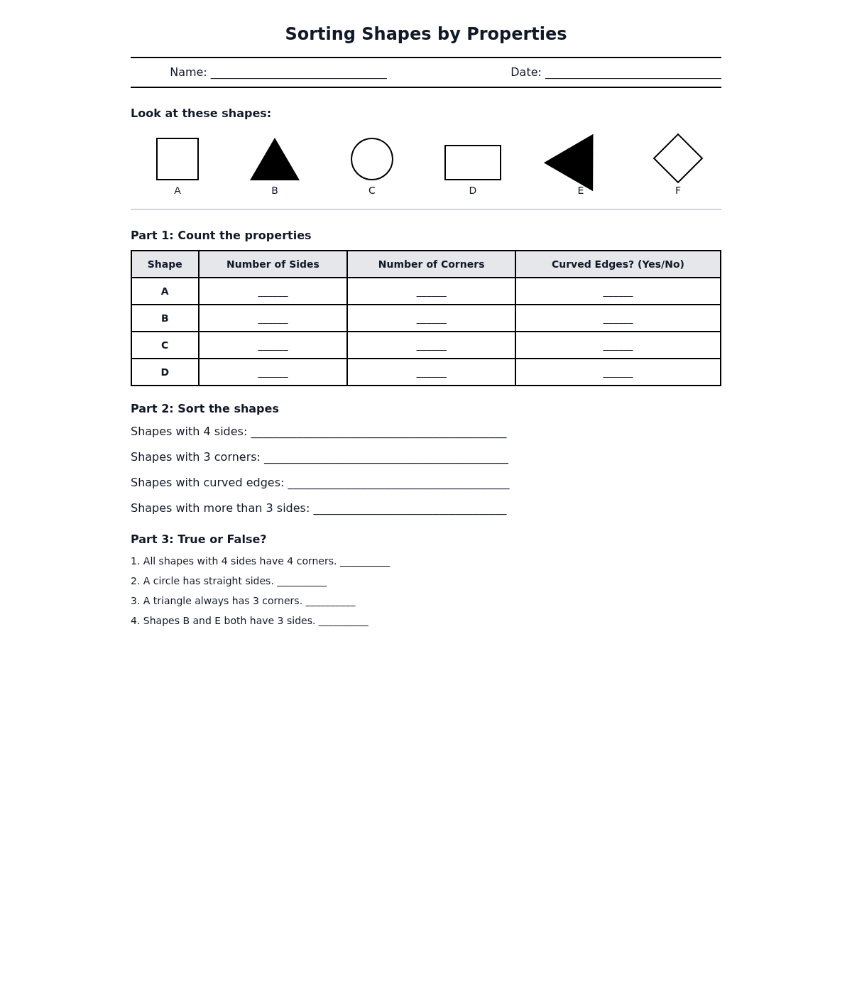 Sorting Shapes by Properties