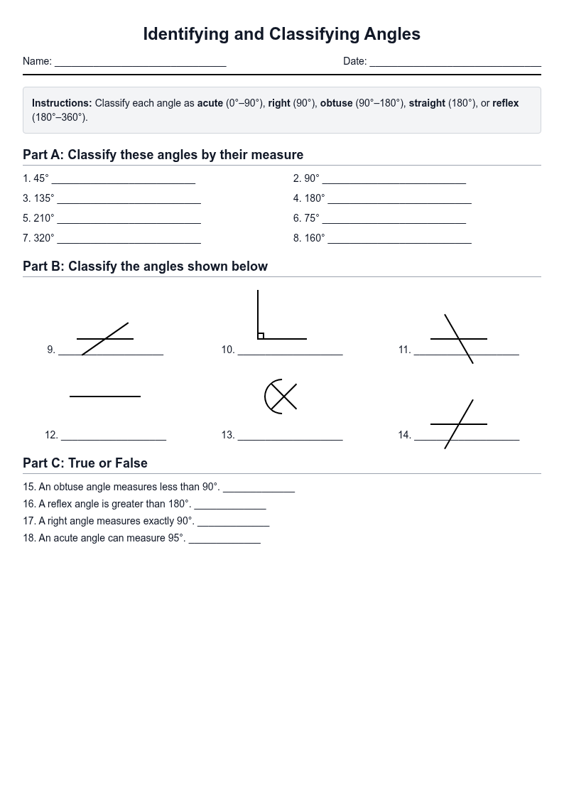 Identifying and Classifying Angles