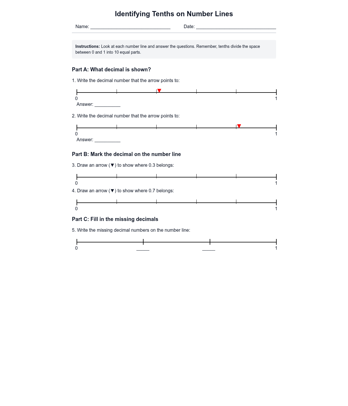 Identifying Tenths on Number Lines