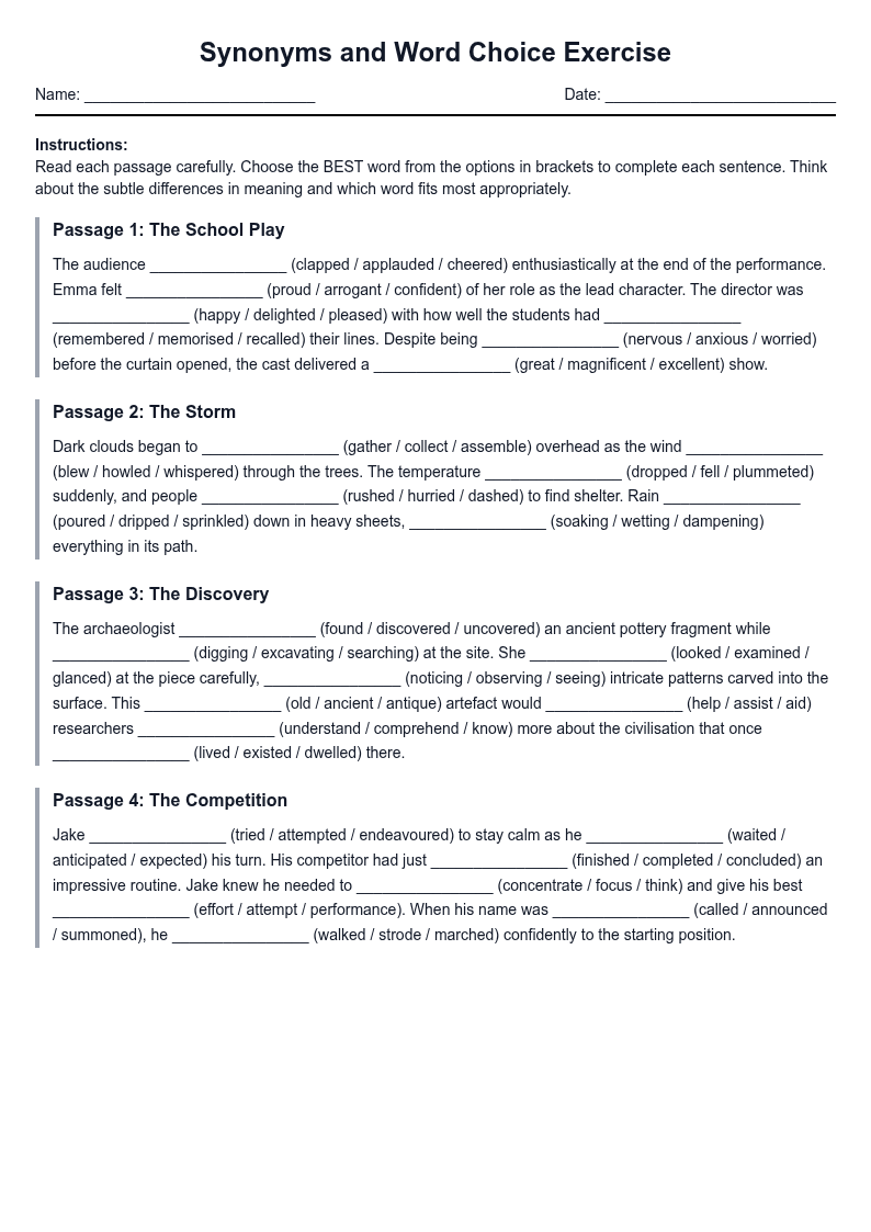 Synonyms and Word Choice Exercise