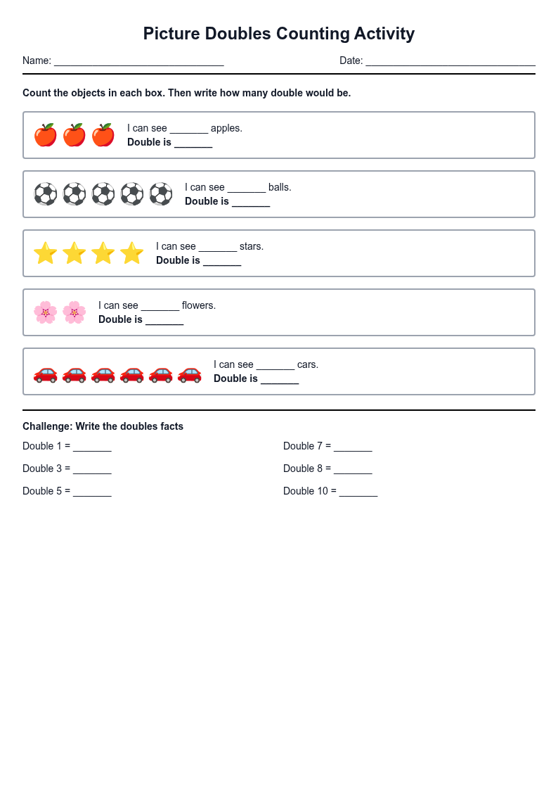Picture Doubles Counting Activity
