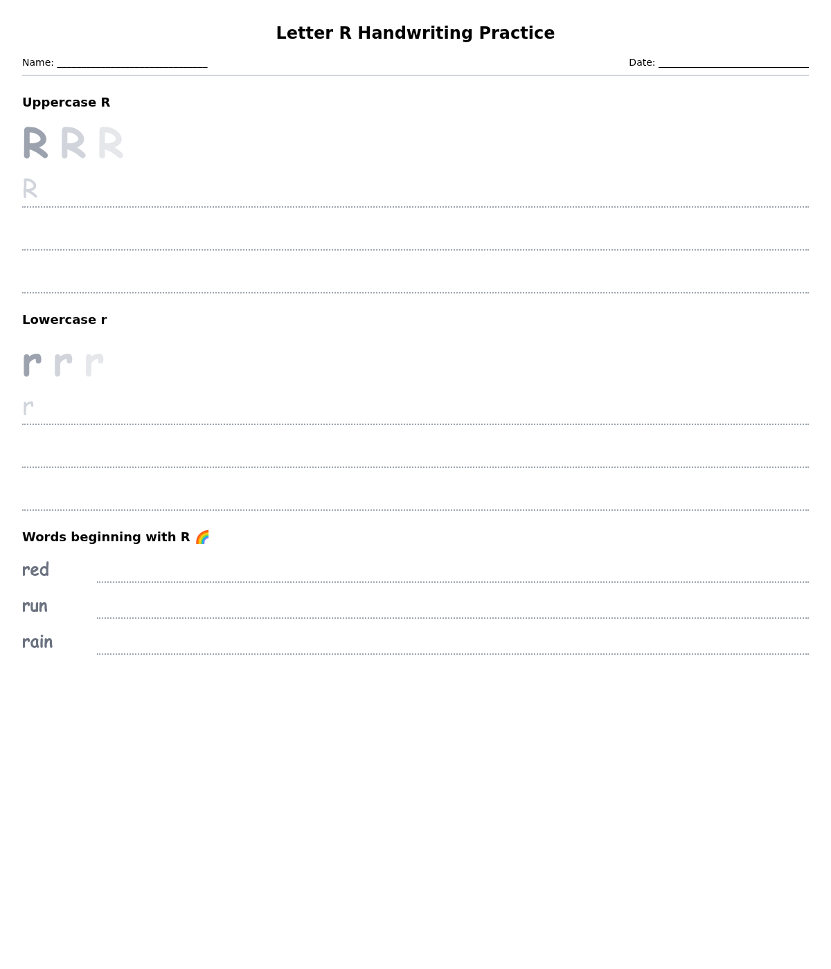 Letter R Handwriting Practice