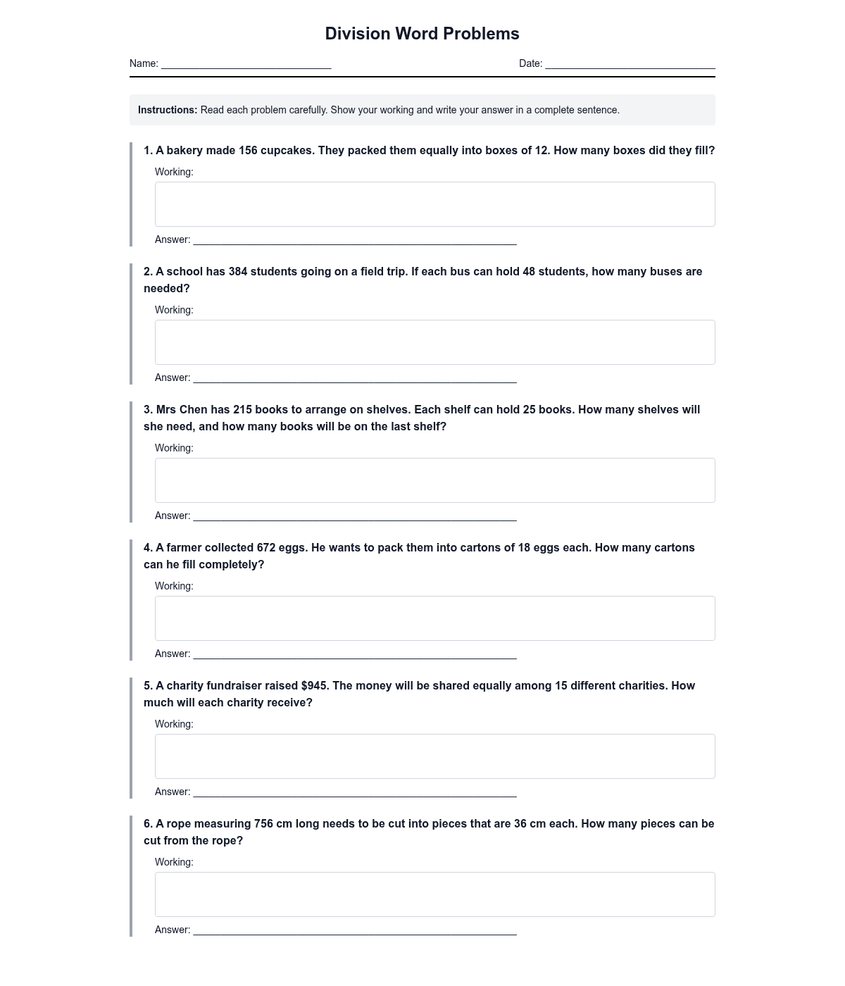 Division Word Problems