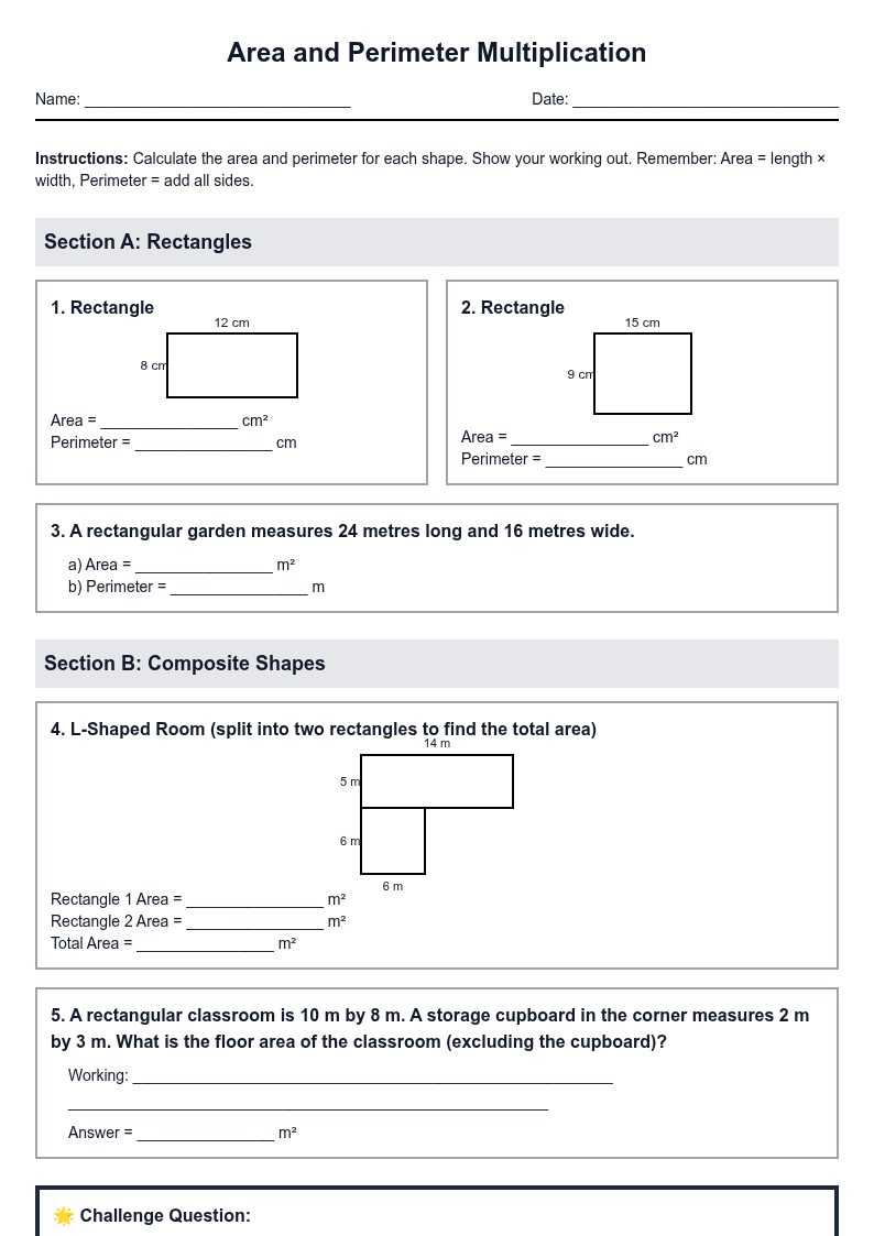 Area and Perimeter Multiplication