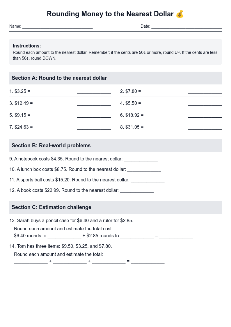 Rounding Money to Nearest Dollar