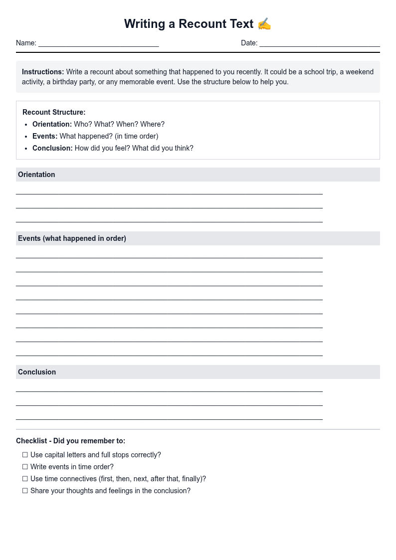 Writing a Recount Text
