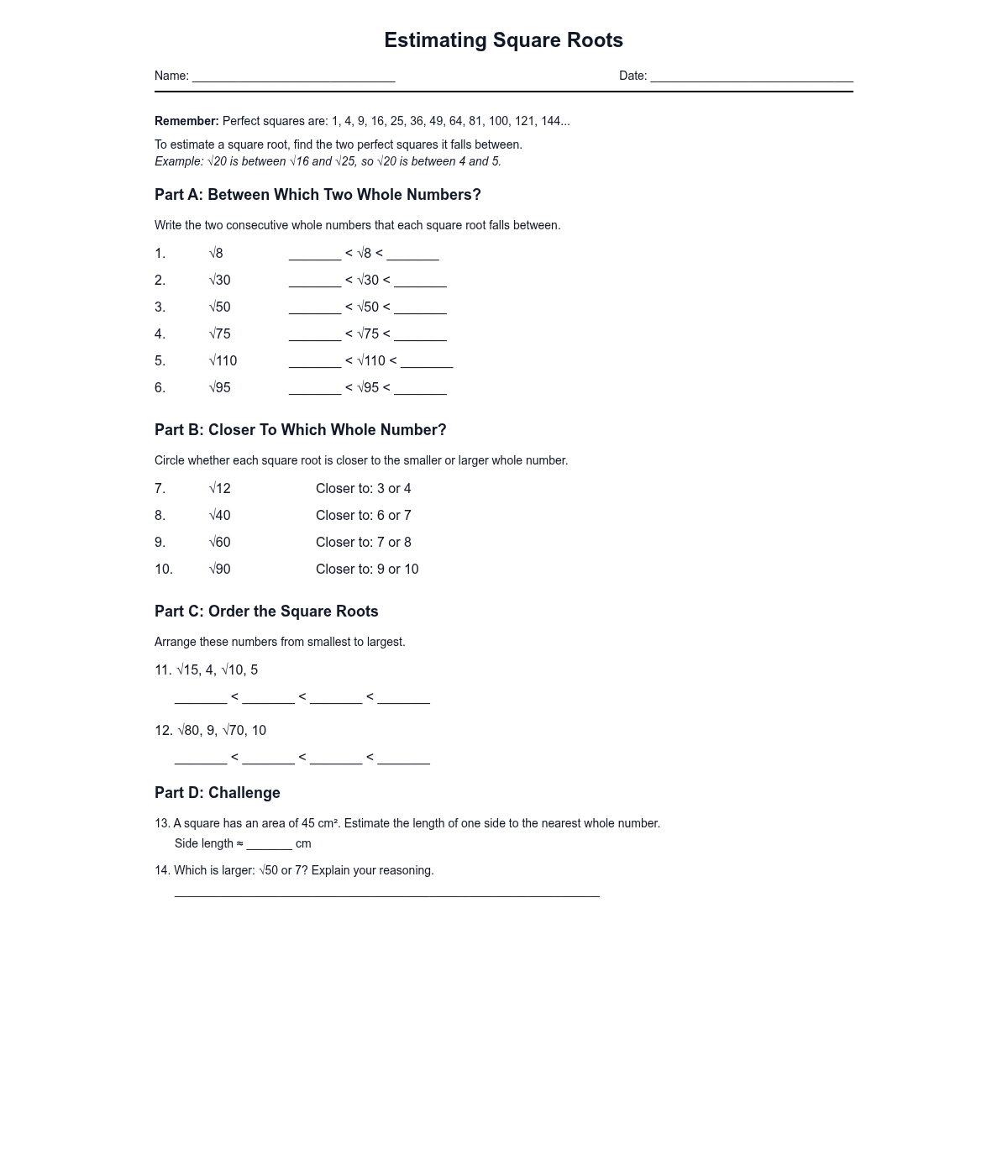 Estimating Square Roots