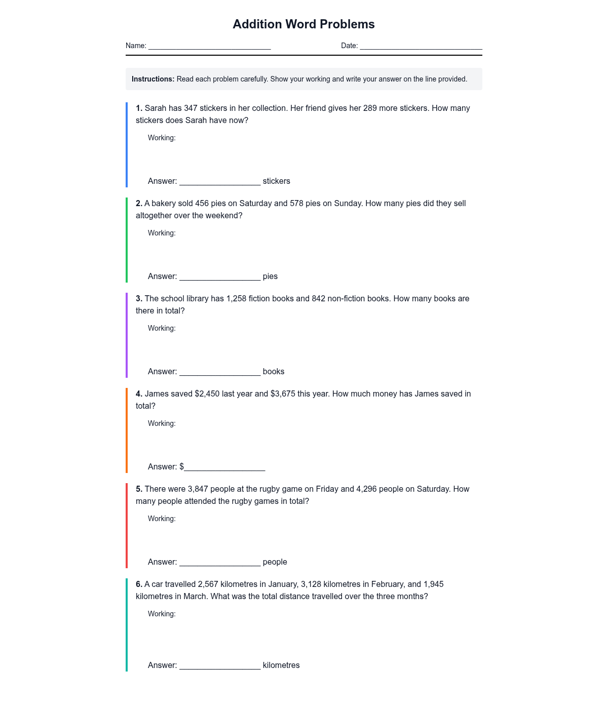 Addition Word Problems