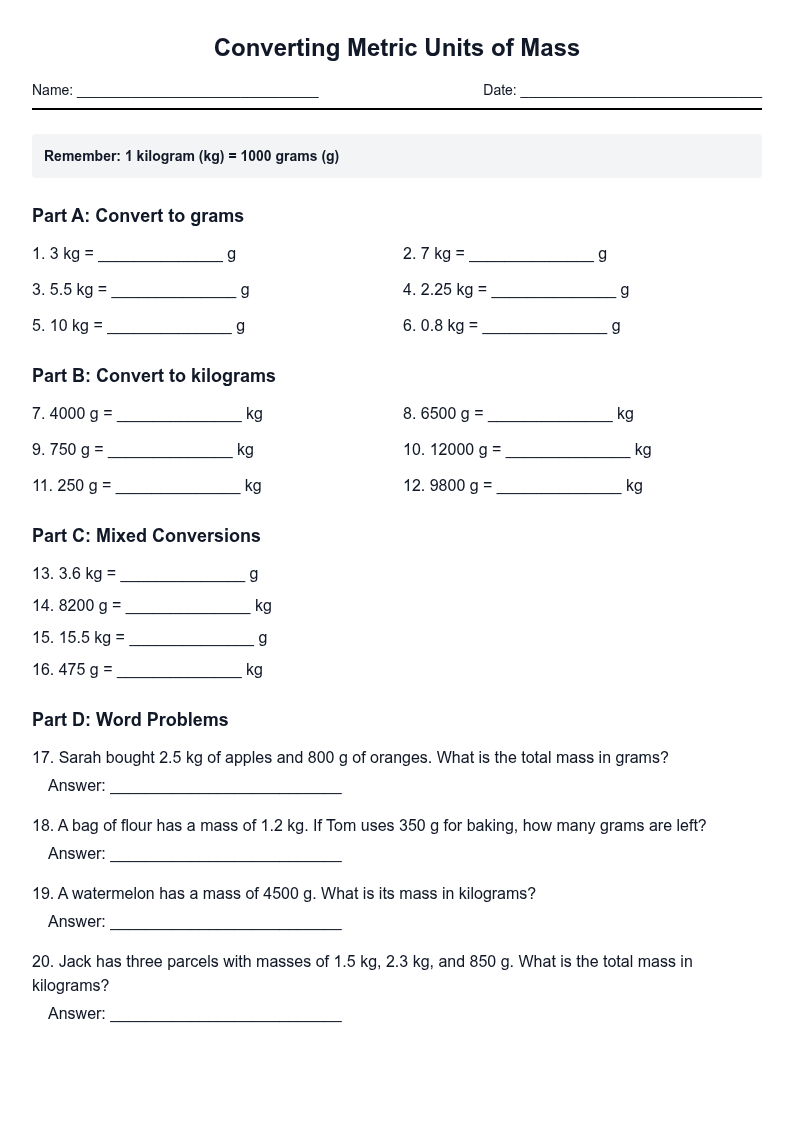 Converting Metric Units of Mass