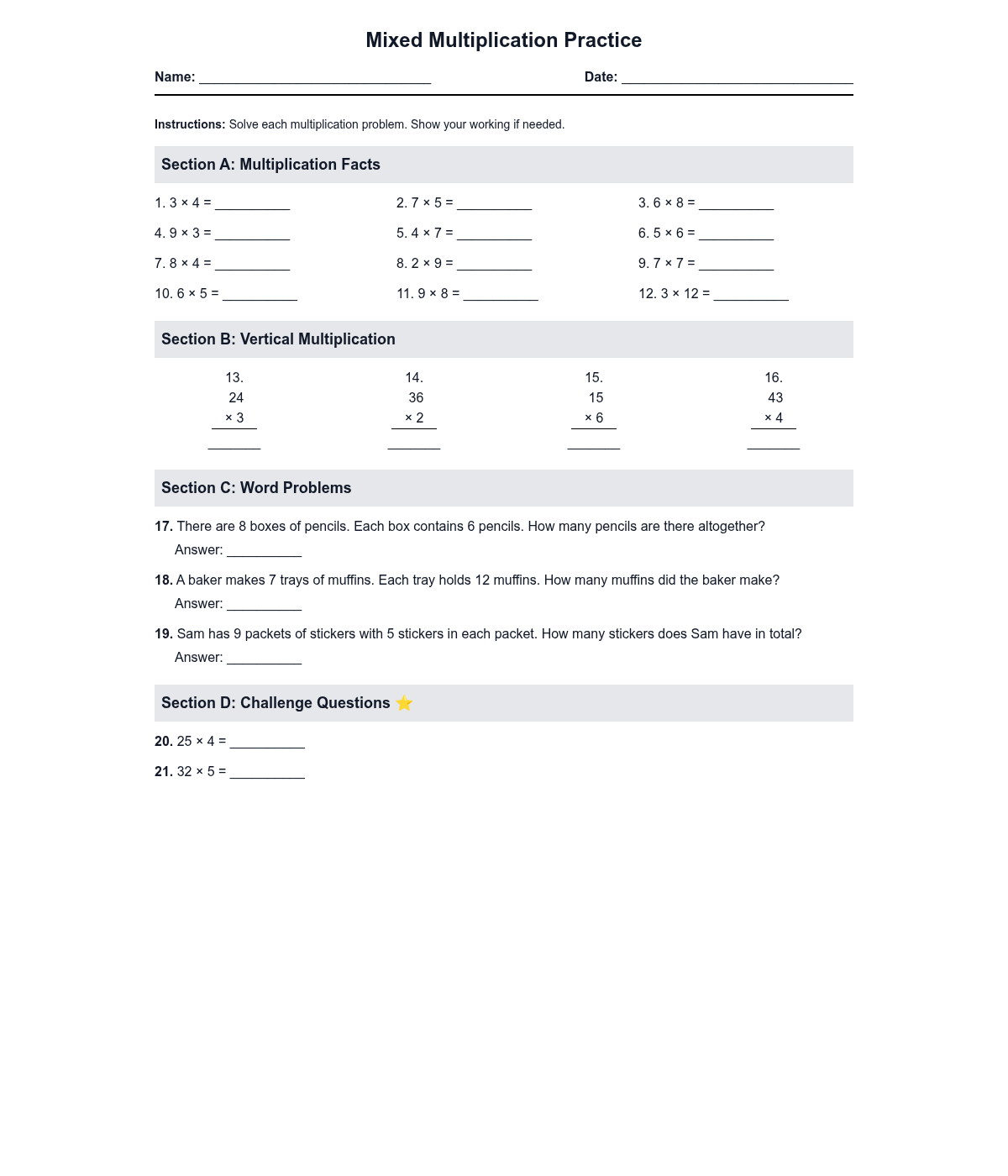 Mixed Multiplication Practice