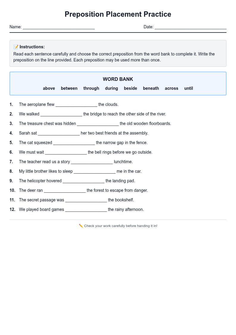 Preposition Placement Practice