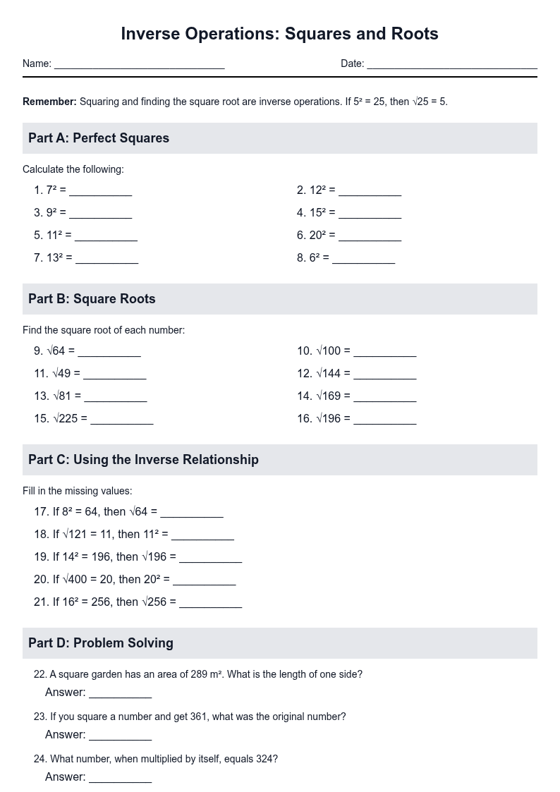 Inverse Operations: Squares and Roots