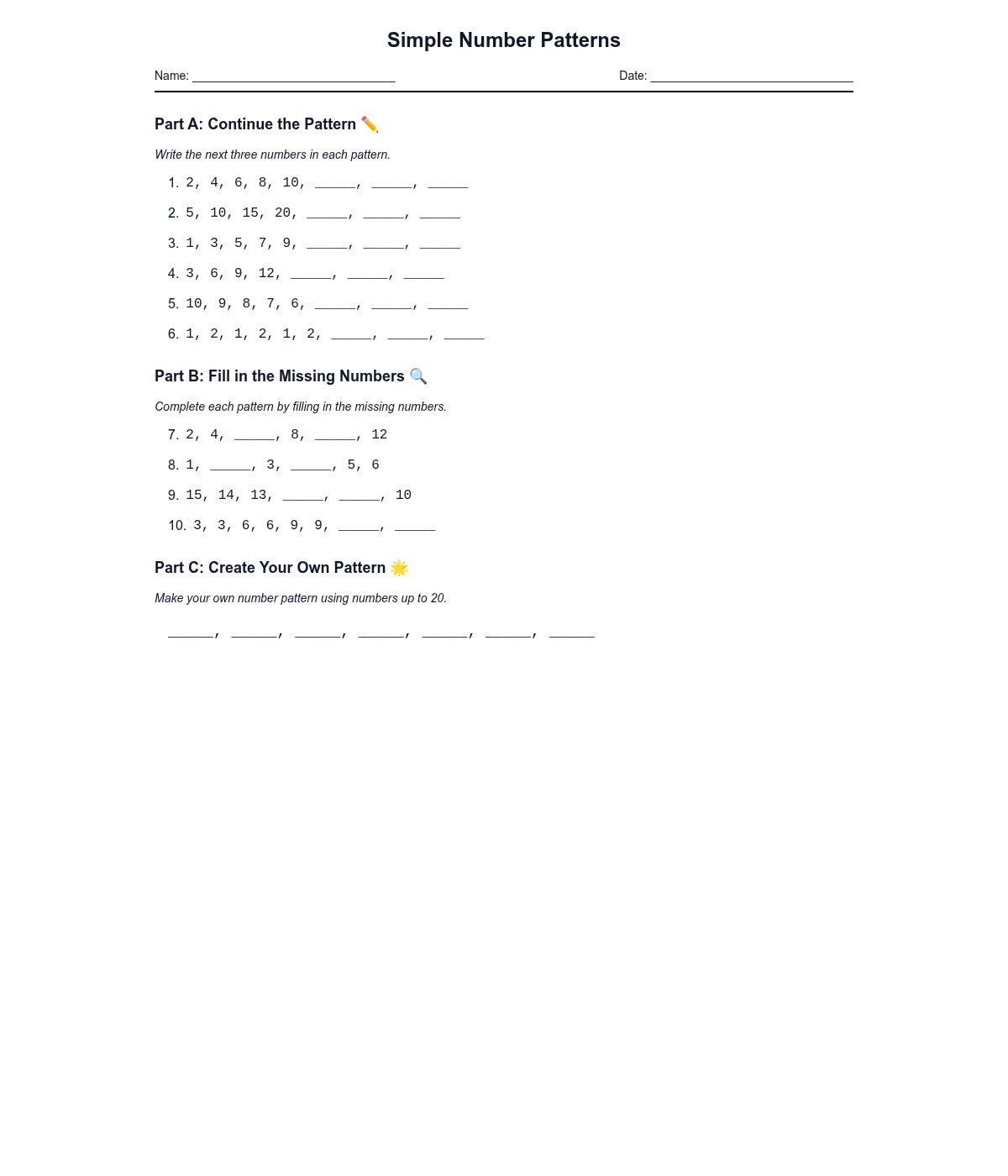 Simple Number Patterns