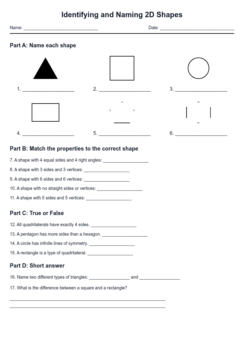 Identifying and Naming 2D Shapes