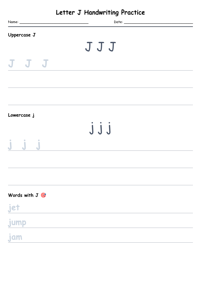 Letter J Handwriting Practice