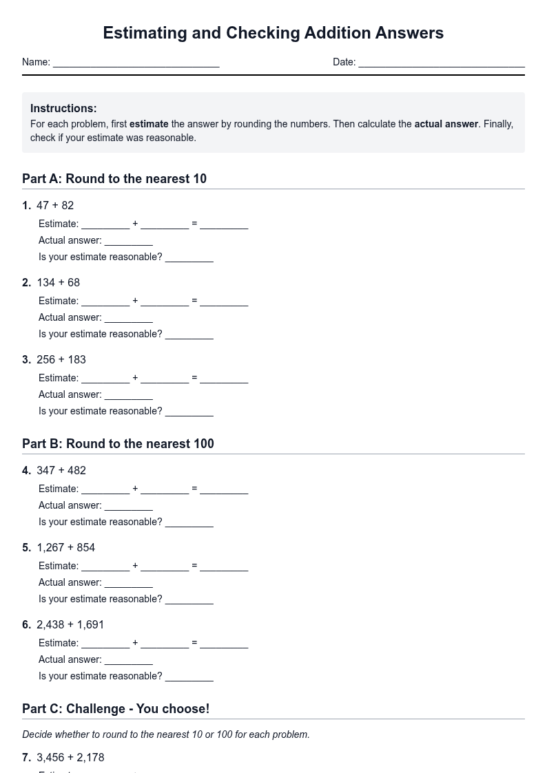 Estimating and Checking Addition Answers