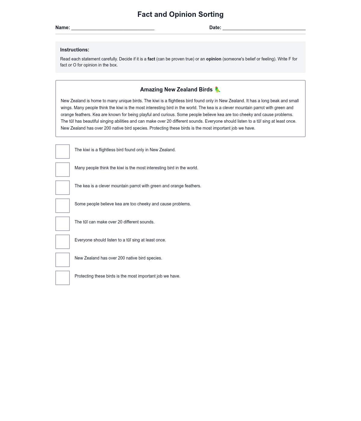 Fact and Opinion Sorting