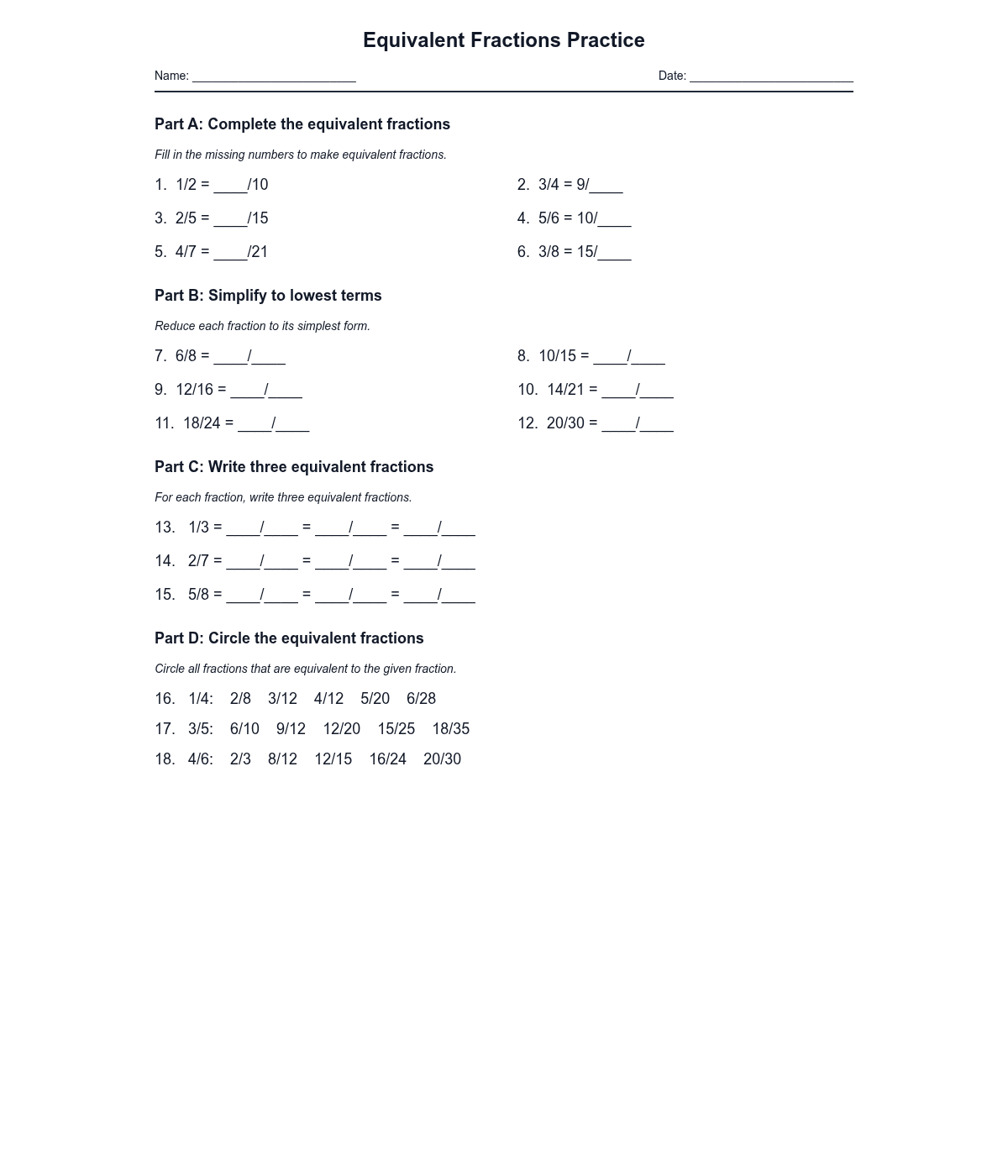 Equivalent Fractions Practice