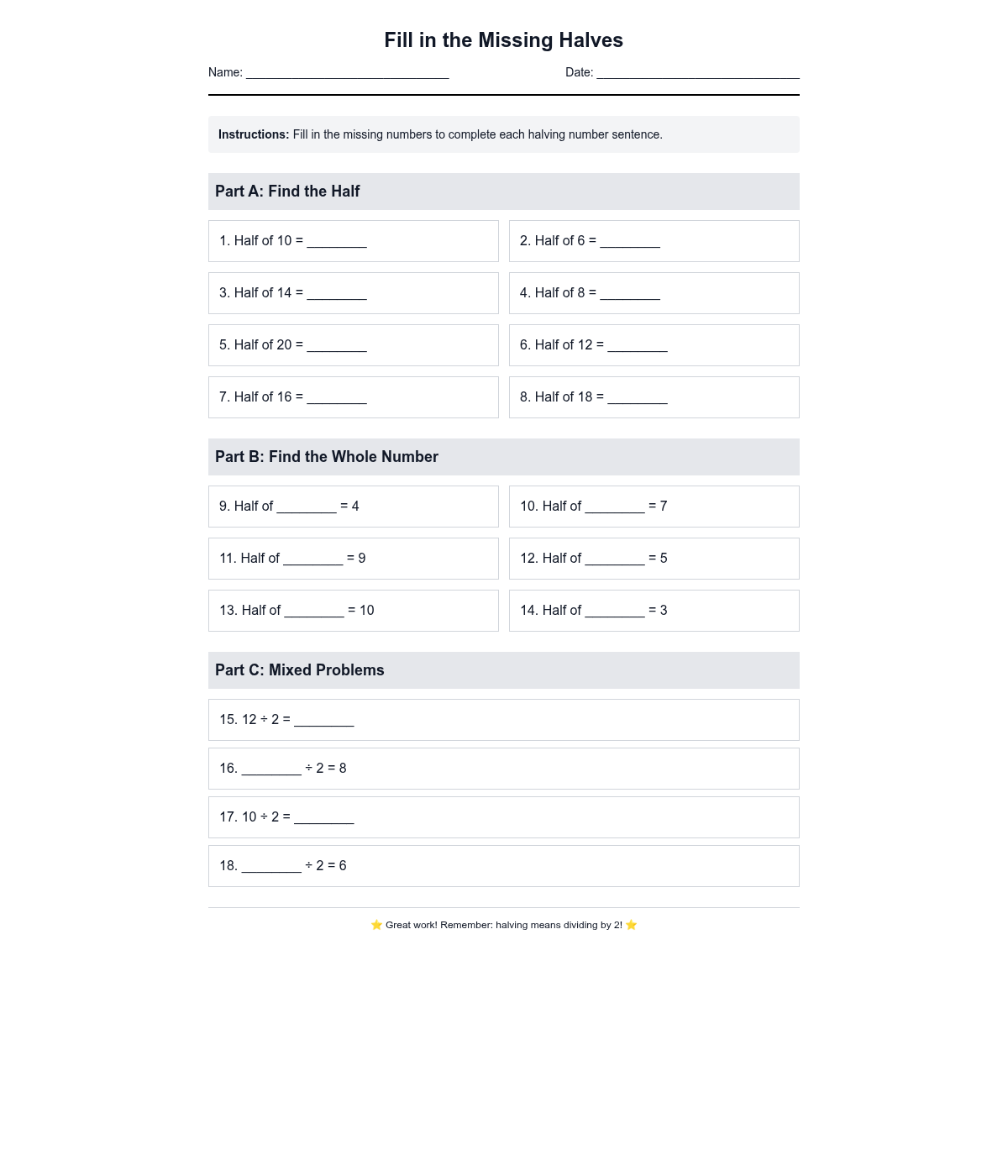 Fill in the Missing Halves