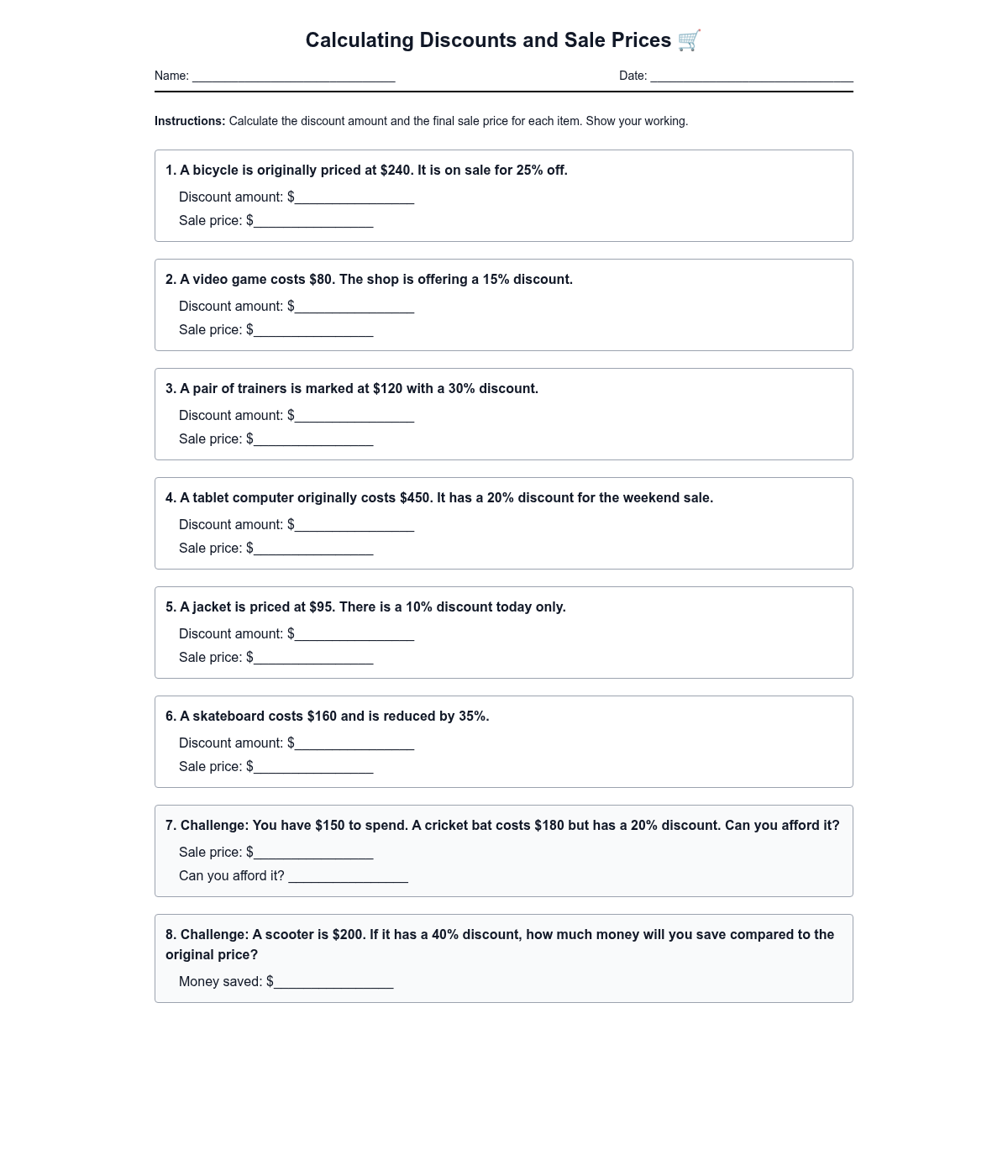 Calculating Discounts and Sale Prices