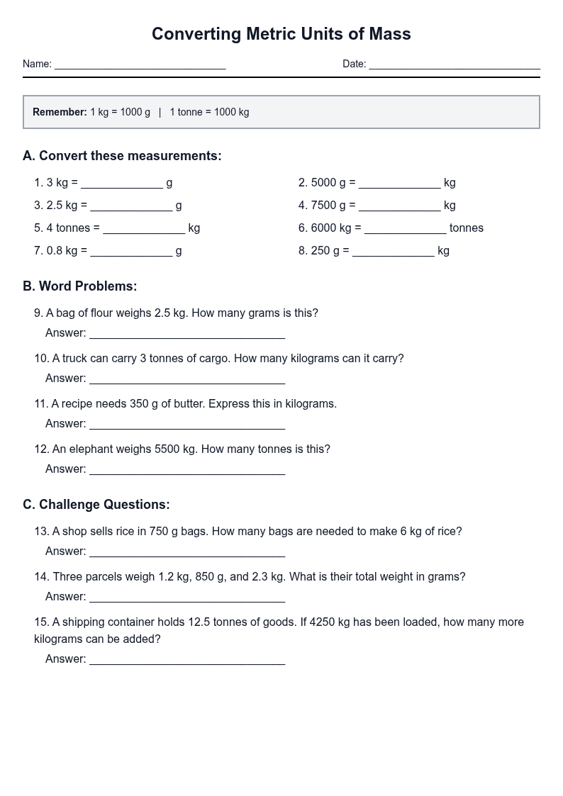 Converting Metric Units of Mass