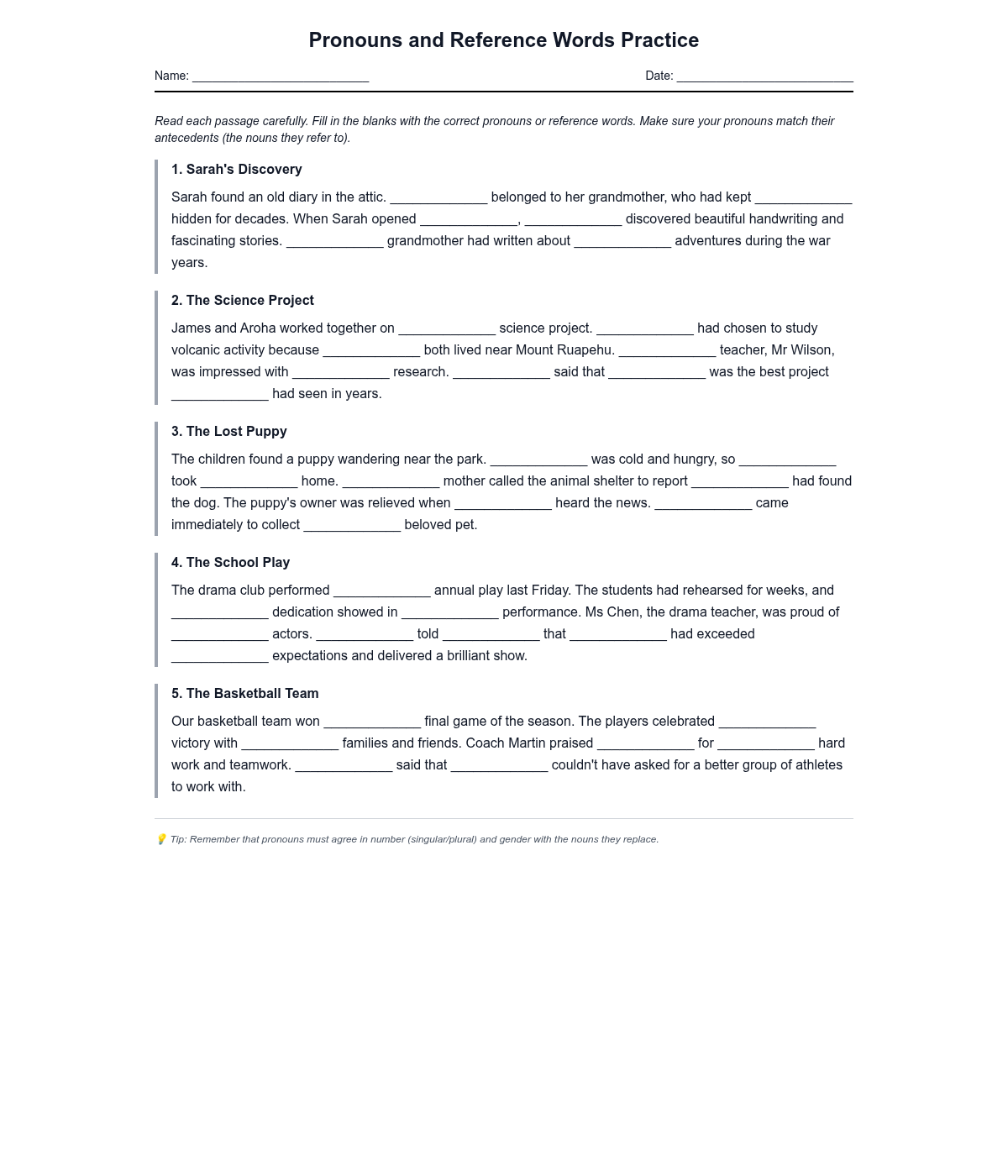 Pronouns and Reference Words Practice