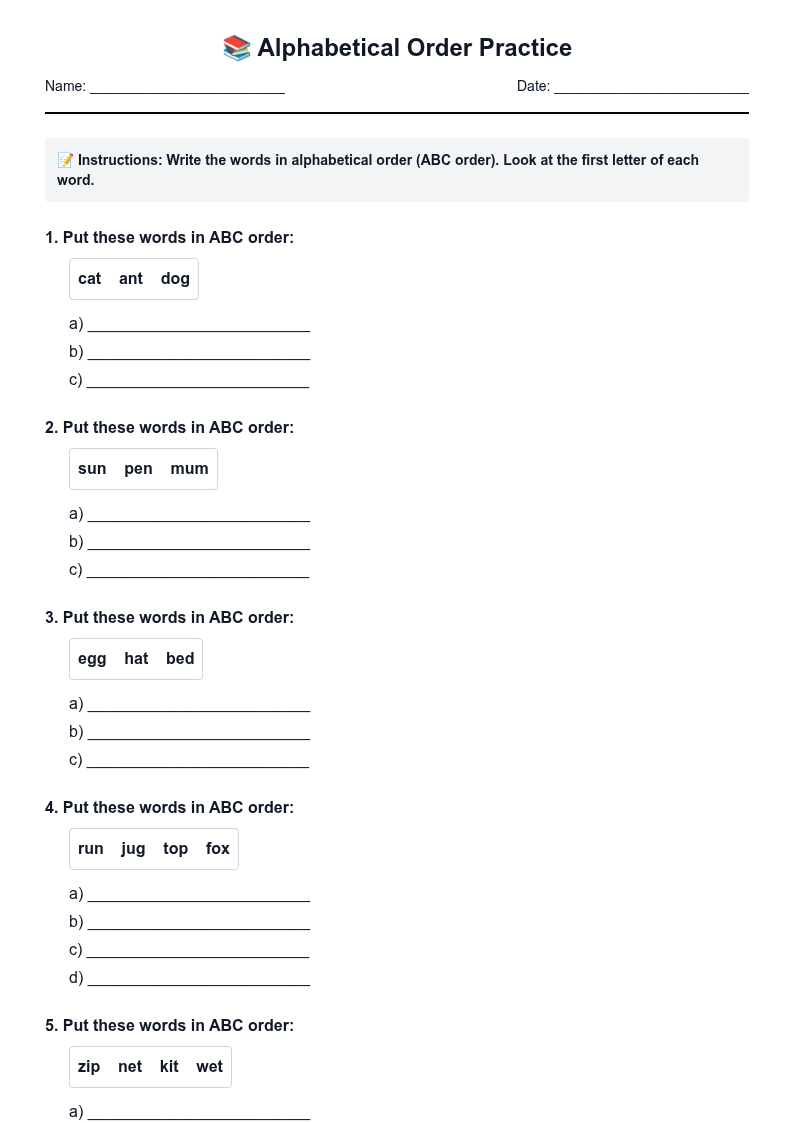 Alphabetical Order Practice