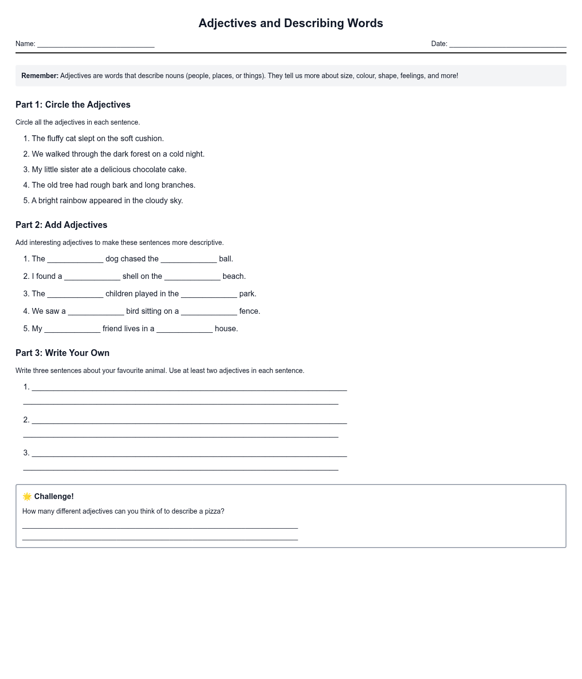 Adjectives and Describing Words