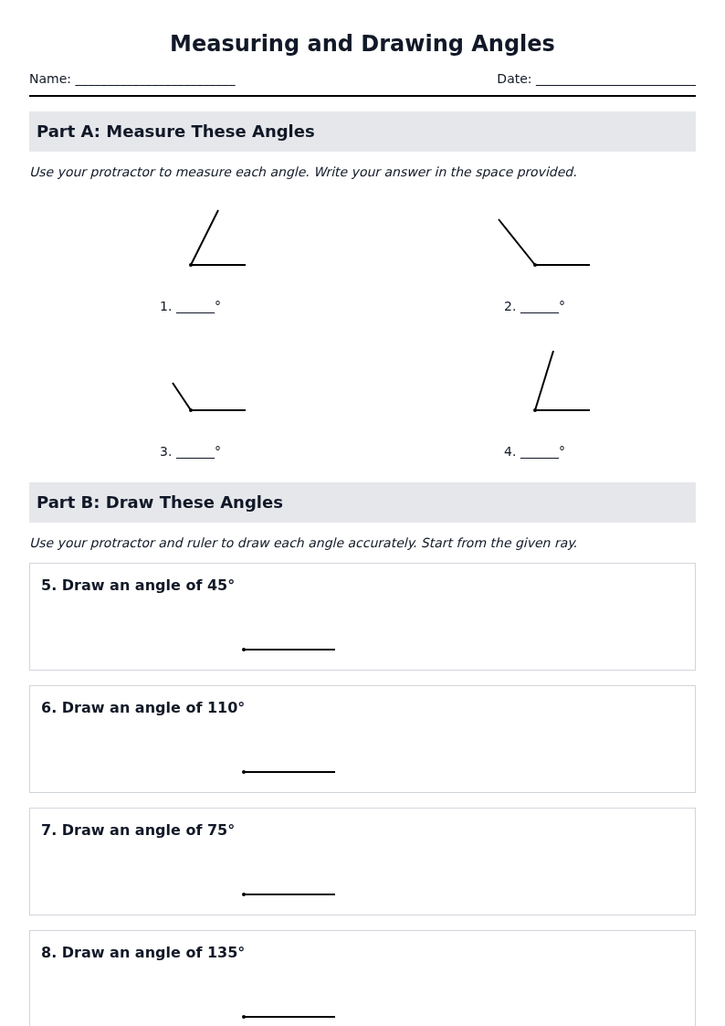 Measuring and Drawing Angles with a Protractor