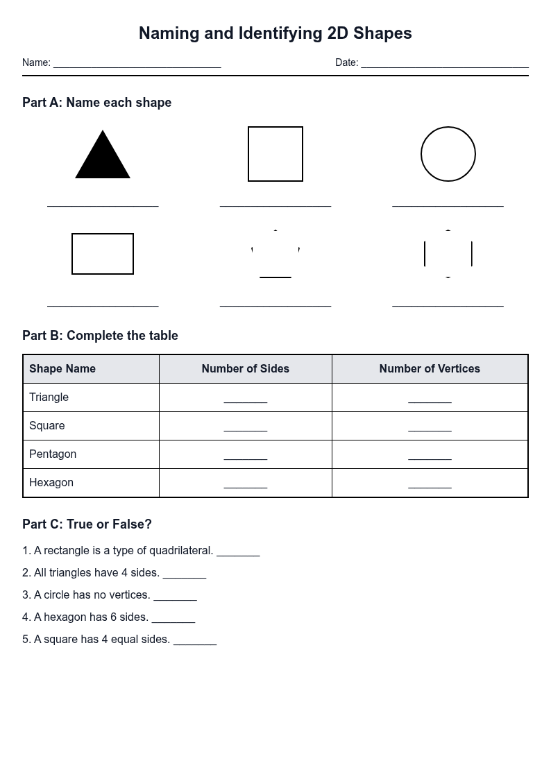 Naming and Identifying 2D Shapes