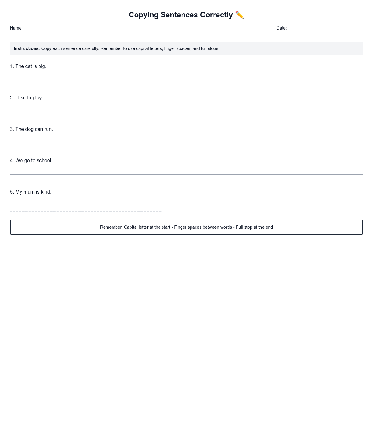 Copying Sentences Correctly