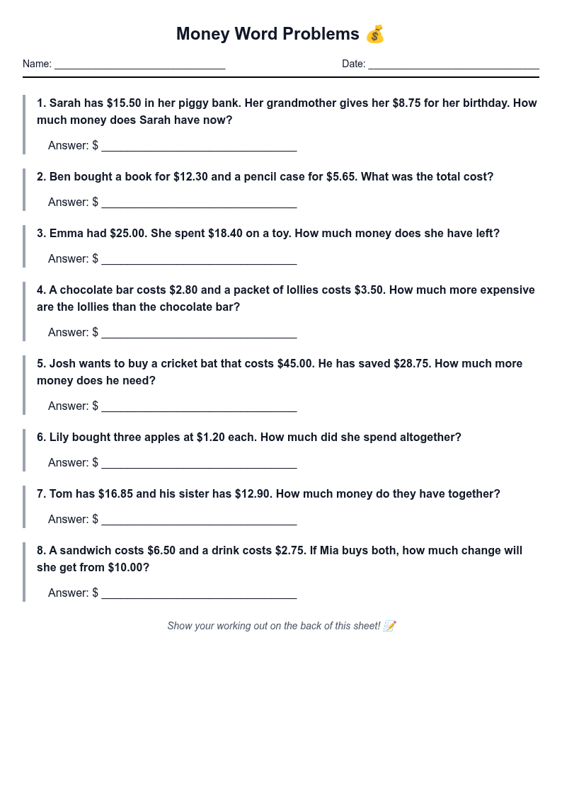Money Word Problems